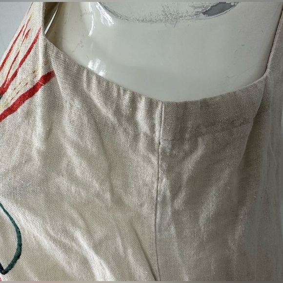 FOR CYNTHIA Women’s Sz M Striped Linen Blend Sleeveless Floral Beige Dress - Picture 6 of 10